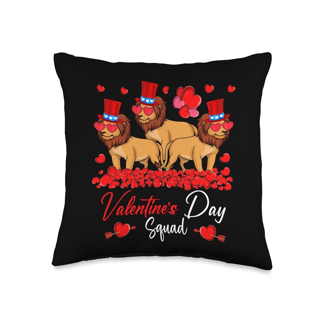 4828 Valentine's Day Squad Three Cute Lions Zoo Animal Lover Throw Pillow